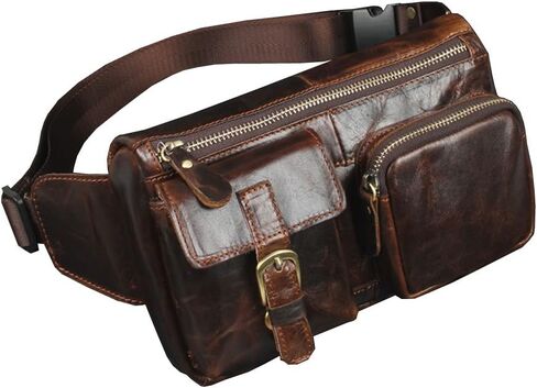 Hebetag Leather Waist Bag Fanny Pack for Men Women Travel Outdoor Hunting Hiking Climbing Hip Bum Belt Slim Cell Phone Purse Wallet Pouch, Brown in Saudi Arabia