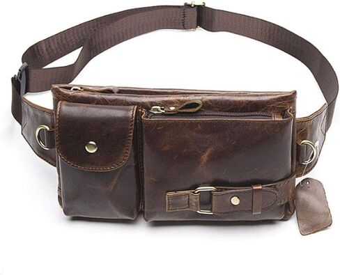 Hebetag Leather Waist Bag Fanny Pack for Men Women Travel Outdoor Hunting Hiking Climbing Hip Bum Belt Slim Cell Phone Purse Wallet Pouch, Brown in Saudi Arabia