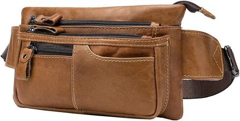 Hebetag Leather Waist Bag Fanny Pack for Men Women Travel Outdoor Hunting Hiking Climbing Hip Bum Belt Slim Cell Phone Purse Wallet Pouch, Brown in Saudi Arabia
