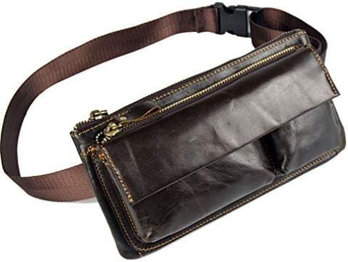 Hebetag Leather Waist Bag Fanny Pack for Men Women Travel Outdoor Hunting Hiking Climbing Hip Bum Belt Slim Cell Phone Purse Wallet Pouch, Brown in Saudi Arabia