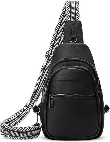 Anti-theft Chest Bags for Women, Crossbody Sling Bag Daypack Backpack, PU Leather Small Fanny Pack with Adjustable Strap, Black in Saudi Arabia
