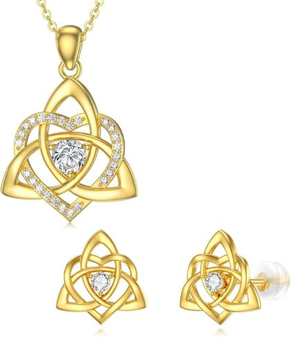 14K Gold Celtic Knot Necklace and Stud Earrings Jewelry Set for Women Yellow Gold Irish Good Luck Trinity Knots Pendant Earring Sets for Her Mom Wife Birthday Christmas Anniversary in Saudi Arabia