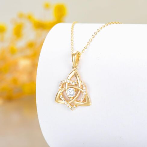 14K Gold Celtic Knot Necklace and Stud Earrings Jewelry Set for Women Yellow Gold Irish Good Luck Trinity Knots Pendant Earring Sets for Her Mom Wife Birthday Christmas Anniversary in Saudi Arabia