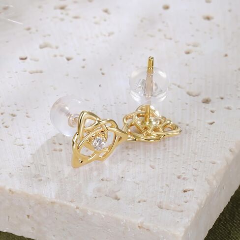 14K Gold Celtic Knot Necklace and Stud Earrings Jewelry Set for Women Yellow Gold Irish Good Luck Trinity Knots Pendant Earring Sets for Her Mom Wife Birthday Christmas Anniversary in Saudi Arabia
