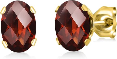 Gem Stone King 18K Yellow Gold Plated Silver Red Garnet Bracelet and Earrings Jewelry Set For Women | 10.00 Cttw | Gemstone January Birthstone | Oval Checkerboard 7X5MM | Fully Adjustable Up to 9 Inch in Saudi Arabia
