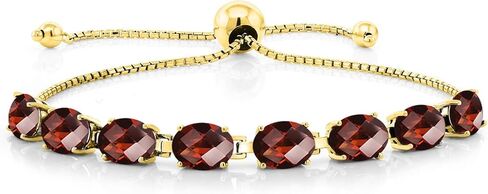 Gem Stone King 18K Yellow Gold Plated Silver Red Garnet Bracelet and Earrings Jewelry Set For Women | 10.00 Cttw | Gemstone January Birthstone | Oval Checkerboard 7X5MM | Fully Adjustable Up to 9 Inch in Saudi Arabia