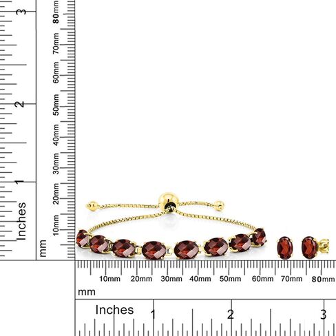 Gem Stone King 18K Yellow Gold Plated Silver Red Garnet Bracelet and Earrings Jewelry Set For Women | 10.00 Cttw | Gemstone January Birthstone | Oval Checkerboard 7X5MM | Fully Adjustable Up to 9 Inch in Saudi Arabia