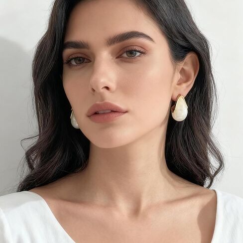 Gold Acrylic Teardrop Earrings Set for Women, 14K Gold Plated Brown Resin Tiger Eye Stud Earrings, Open Drop Chunky Hoops Translucent Hypoallergenic Vintage Fashion Jewelry Gifts in Saudi Arabia