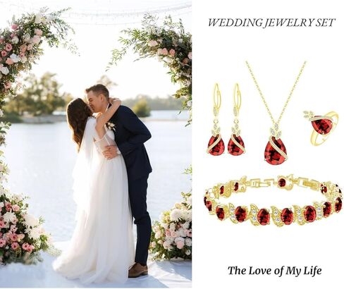 Wedding Jewelry Set for Women Gem Necklace Earrings Bracelet Luxury Jewelry Set Birthday Valentine's Day Mother's Day Christmas Prom Jewelry Gift in Saudi Arabia