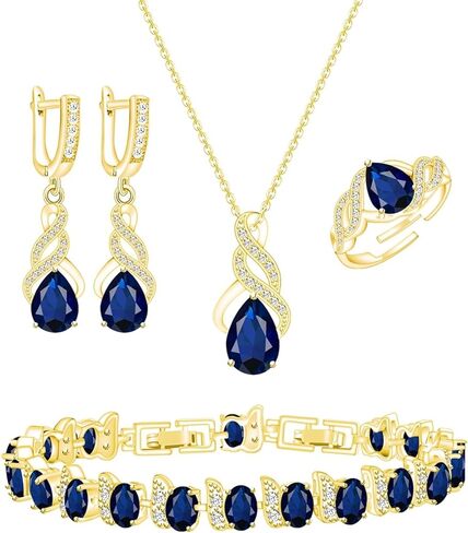 Wedding Jewelry Set for Women Gem Necklace Earrings Bracelet Luxury Jewelry Set Birthday Valentine's Day Mother's Day Christmas Prom Jewelry Gift in Saudi Arabia