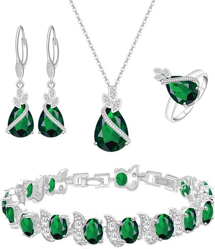Wedding Jewelry Set for Women Gem Necklace Earrings Bracelet Luxury Jewelry Set Birthday Valentine's Day Mother's Day Christmas Prom Jewelry Gift in Saudi Arabia