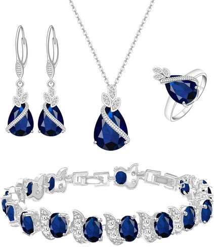 Wedding Jewelry Set for Women Gem Necklace Earrings Bracelet Luxury Jewelry Set Birthday Valentine's Day Mother's Day Christmas Prom Jewelry Gift in Saudi Arabia