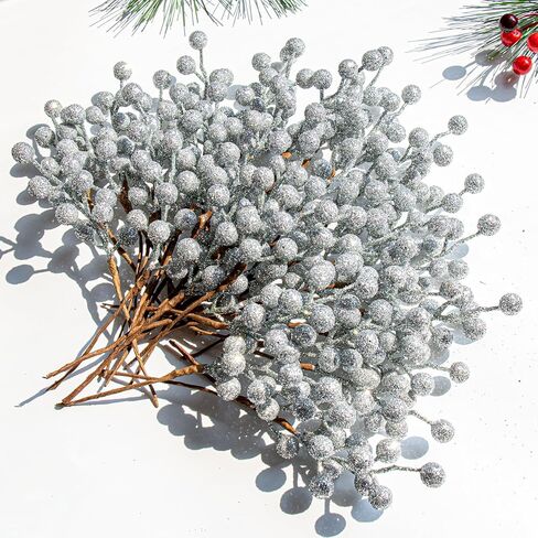 VioletEverGarden 32 Pack Glitter Christmas Picks 6.5 Inch Christmas Berry Stems Red Artificial Berry Stems for Holiday Xmas Tree Home Decorations in Saudi Arabia