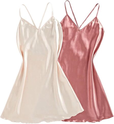 قميص نوم نسائي من SHENHE مكون من قطعتين من ثوب النوم الحريري وحزام سباغيتي بدون ظهر متقاطع من الساتان قميص نوم صغير in Kuwait