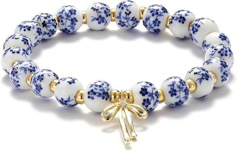 Bow Beads Bracelet, Beaded Charm Vintage Floral Bracelet, Handmade Stretch Gold Beaded, Dainty Romantic Jewelry Gift for Women in Saudi Arabia