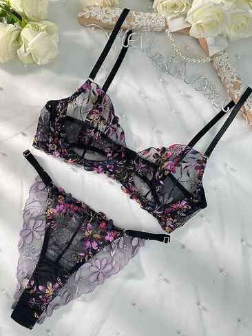 Floral Embroidered Sexy Lingerie Set for Women, Lace Lingerie Set, Ideal for special occasions or everyday wear in Saudi Arabia