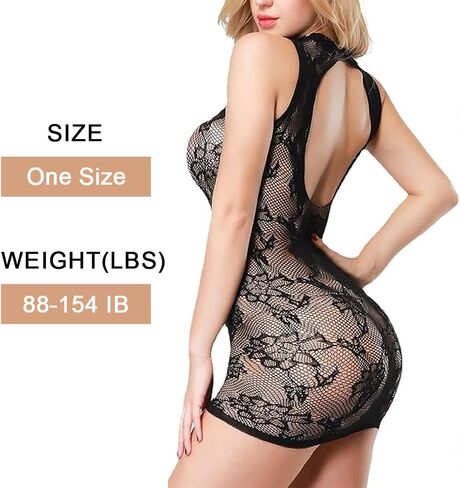 Sexy Women's Black Fishnet Lingerie Set Bodysuit Outfits Teddy Babydoll Erotic Mesh Suitable for Weight Ranging from 40kg to 70kg in Saudi Arabia