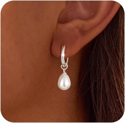 أقراط اللؤلؤ الذهبية للنساء، أقراط متدلية مطلية بالذهب/الفضة عيار 14 قيراط لا تسبب الحساسية، أقراط لؤلؤية خفيفة الوزن، أقراط ذهبية بسيطة، هدايا مجوهرات أنيقة للنساء in Kuwait