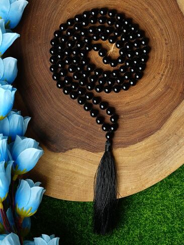 Black Tourmaline 108 Beads Japa Mala Necklace & Bracelet | Natural Semi-Precious Gemstone Prayer Mala for Yoga, Meditation & Mindfulness in Saudi Arabia
