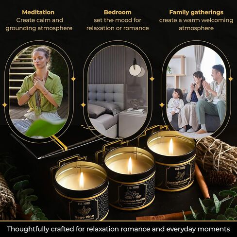 Candle Gift Set Of 3 Sage Pine|Cinnamon Vanilla|Eucalyptus Lime Highly Scented Soy Candels Clean Non Toxic Velas Aromáticas Favors For Women Coworkers Friends Guests Also For Diwali Christmas Holidays in Saudi Arabia