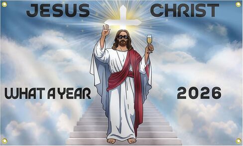 Happy New Year 2026 Tapestry Jesus Christ 2026 What A Year! Tapestry 3x5 Ft Large New Year Ornaments Prayer Room Inspiration Religious Wall Decor Church Holiday Bedroom Living Room Dorm Office Faith and Future Hope Decorations in Saudi Arabia