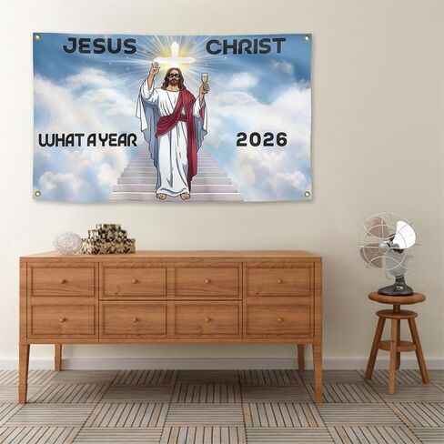 Happy New Year 2026 Tapestry Jesus Christ 2026 What A Year! Tapestry 3x5 Ft Large New Year Ornaments Prayer Room Inspiration Religious Wall Decor Church Holiday Bedroom Living Room Dorm Office Faith and Future Hope Decorations in Saudi Arabia