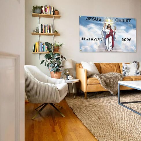 Happy New Year 2026 Tapestry Jesus Christ 2026 What A Year! Tapestry 3x5 Ft Large New Year Ornaments Prayer Room Inspiration Religious Wall Decor Church Holiday Bedroom Living Room Dorm Office Faith and Future Hope Decorations in Saudi Arabia