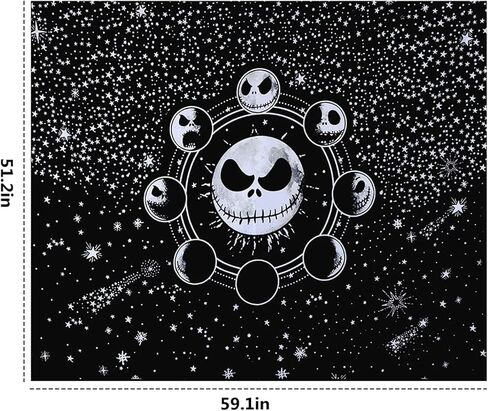 نسيج Nightmare Before Christmas (الحجم: 51.2 بوصة × 59.1 بوصة)، نسيج نجمة سوداء، مادة بوليستر، يمكن غسله في الغسالة، مناسب لتزيين الجدران في غرف النوم، وغرف المعيشة، وصالات النوم المشتركة، وهدية لمحبي الأفلام. in Kuwait