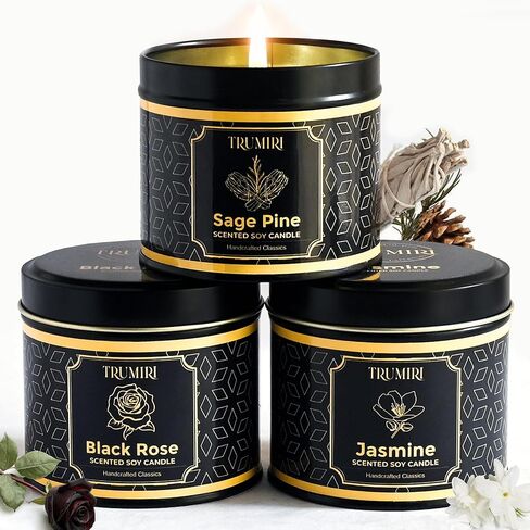 Candle Gift Set Of 3 Sage Pine|Cinnamon Vanilla|Eucalyptus Lime Highly Scented Soy Candels Clean Non Toxic Velas Aromáticas Favors For Women Coworkers Friends Guests Also For Diwali Christmas Holidays in Saudi Arabia