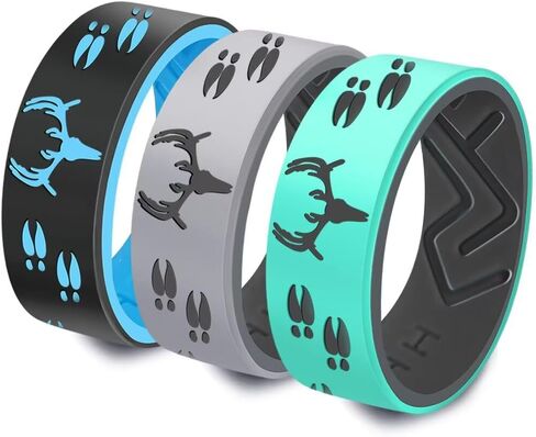 XAHH Deer Antler Silicone Ring for Men – Hunting Style Rubber Wedding Band, Deer Tracks Outdoor Silicone Ring, Comfortable Breathable Groove Design, Durable Work & Sports Safe Ring for Hunters in Saudi Arabia