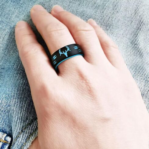 XAHH Deer Antler Silicone Ring for Men – Hunting Style Rubber Wedding Band, Deer Tracks Outdoor Silicone Ring, Comfortable Breathable Groove Design, Durable Work & Sports Safe Ring for Hunters in Saudi Arabia