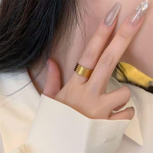 Size 6 14K Gold Plated Gold Finger Ring for Men Trendy, Waterproof Stainless Steel Ring Non Tarnish, Anniversary Christmas Birthday Gifts, Jewelry Fashion Luxury Accessories Creative Gifts. in Saudi Arabia
