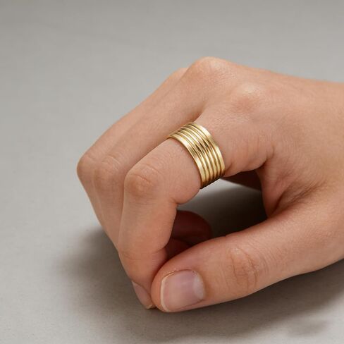 Size 6 14K Gold Plated Gold Finger Ring for Men Trendy, Waterproof Stainless Steel Ring Non Tarnish, Anniversary Christmas Birthday Gifts, Jewelry Fashion Luxury Accessories Creative Gifts. in Saudi Arabia