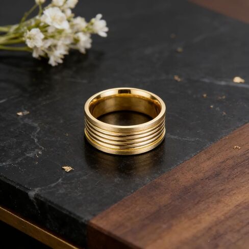 Size 6 14K Gold Plated Gold Finger Ring for Men Trendy, Waterproof Stainless Steel Ring Non Tarnish, Anniversary Christmas Birthday Gifts, Jewelry Fashion Luxury Accessories Creative Gifts. in Saudi Arabia