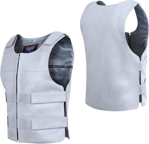 سترة دراجة نارية من الجلد باللون الرمادي للرجال – طراز تصميم راكبي الدراجات النارية – معدات ركوب بدون أكمام in Kuwait