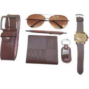 6-Piece Men'S Accessory Fashion Set (Belt, Wallet, Watch, Glasses, Keychain, Ballpoint Pen) Men'S Gift Set in Saudi Arabia