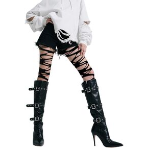 1PCS Gothic Ripped Tights Stockings,Irregular Hollow Out Distressed Mesh Tight for Women,Black Tights Y2K, Punk Rock Rave Party Halloween Cosplay Accessories in Saudi Arabia