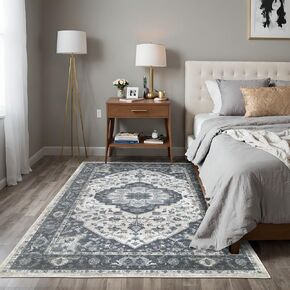 8x10 Vintage Washable Area Rug for Living Room,Low Pile Non Slip Carpet Non-Shedding Large Area Rug Soft Indoor Stain Resistant Rug Boho Print Mat for Bedroom Dining Room Blue Beige Multi in Saudi Arabia