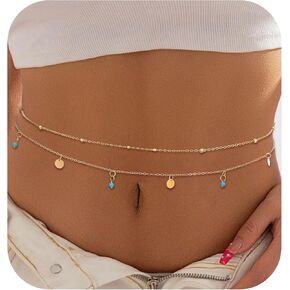 2Pcs Waist Chains Gold, 35" Adjustable Gold Belly Chain for Women Hip Beads Waist Chains Elegant 2Pcs Stackable Stomach Jewelry for Women, Suitable for Beach & Summer Outfits, Trendy in Saudi Arabia