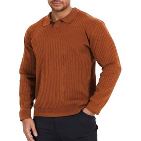 Mens Long Sleeve Knit Polo Shirt Lightweight Ribbed Polos Sweater Fall Winter Thermal Pullover Shirts with Collar in Kuwait