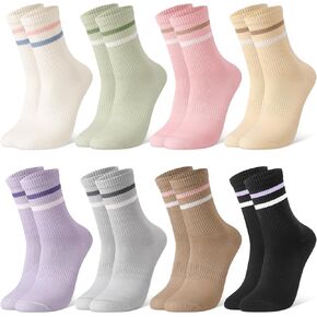 Jspupifip 8 Pairs Striped Crew Socks Cotton Athletic Sports Running Socks Soft Breathable Sports Gym Leisure Crop Socks for Men Women Teens in Kuwait