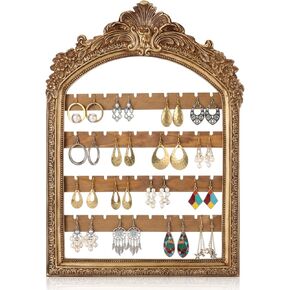 1 قطعة 13 × 9.3 بوصة منظمو مجوهرات القرط المعلقة إطار ذهبي مقوس 4 طبقات حامل مجوهرات مثبت على الحائط ديكور ريترو باروكي عرض أقراط للنساء هدية in Kuwait