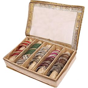 Bangle Box for Women Brocade Hardboard 5 Rod Bangles Storage Box with Transparent Top Pack of 2 Pc Golden in Saudi Arabia