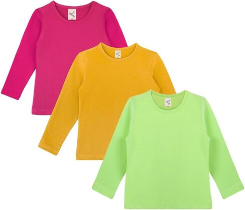 Lilax Girls' 3 Pack Basic Long Sleeve Round Neck Cotton T-Shirt, Colorful Multipack in Saudi Arabia