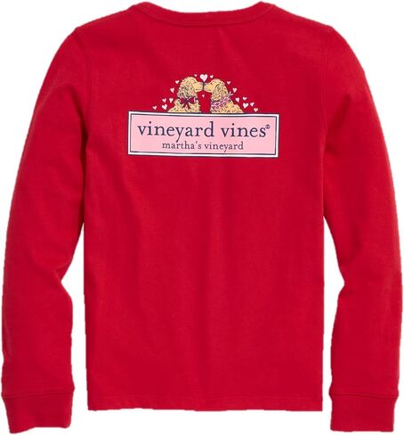 Vineyard Vines Girls Girls' Pups in Love Logo Box Long-Sleeve Pocket Tee in Saudi Arabia