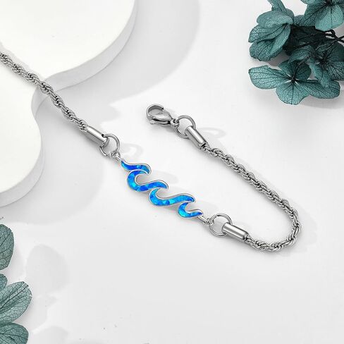 Wave Bracelet 925 Sterling Silver Wave Bracelet Opal/Turquoise Ocean Jewelry Beach Gifts For Women in Saudi Arabia