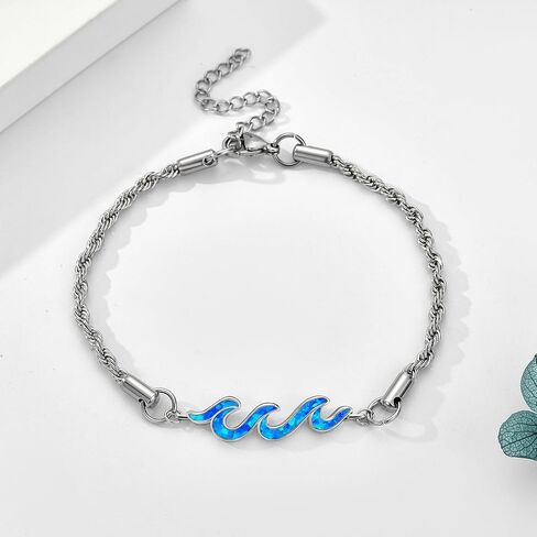Wave Bracelet 925 Sterling Silver Wave Bracelet Opal/Turquoise Ocean Jewelry Beach Gifts For Women in Saudi Arabia