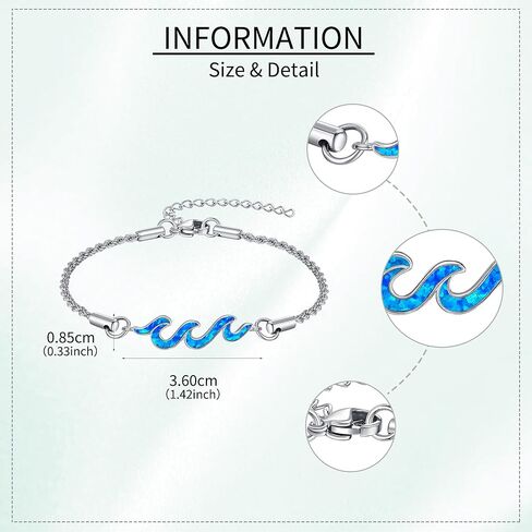 Wave Bracelet 925 Sterling Silver Wave Bracelet Opal/Turquoise Ocean Jewelry Beach Gifts For Women in Saudi Arabia