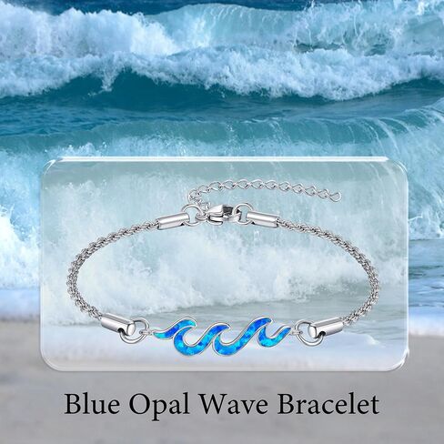 Wave Bracelet 925 Sterling Silver Wave Bracelet Opal/Turquoise Ocean Jewelry Beach Gifts For Women in Saudi Arabia