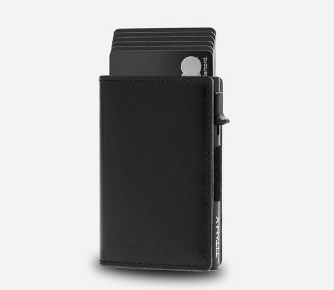 TITAN X Trifold Edition Wallet Compatible with Airtag | Minimalist Metal and Leather Wallet | for Men | for Front Pocket | RFID, Slim, Gift Boxed (Black Leather) in Saudi Arabia